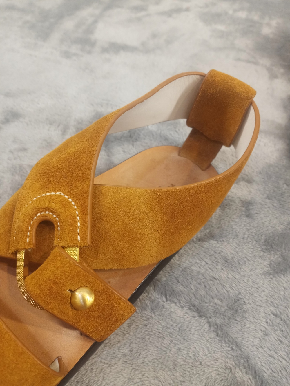 rag & bone Mustard Suede Crisscross Sandals with Gold Hardware Size 36.5 - Picture 11 of 16